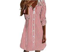 Dyhxuan Hemdblusenkleid Damen Langarm Gestreiftem Hemdkleid Knielang Revers Blusenkleid Sommerkleid Leicht Shirtkleid Streifen Freizeitkleider Sommer Autumn Tunikakleid