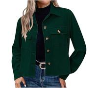 Dyhxuan Hemdjacke Damen Kurz Cordjacke mit Tasche Button Down Übergangsjacke Dünne Langarm Corduroy Jacke Elegant Revers Langarmshirt Einfarbig Hemd Regular Fit Freizeitjacke Modisches Oberteile