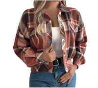 Dyhxuan Hemdjacke Damen Kurz Modisches Revers Hemdjacke Autumn Winter Wolljacke Knöpfe Karierte Shirtjacke Elegant Shacket Mantel Karohemd Neue Kurzjacke 2024