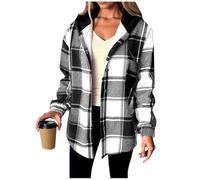 Dyhxuan Hemdjacke Damen mit Kapuze Warm Gefüttert Wolljacke Fleece Winterjacke Kariert Hemdbluse Mantel Loose Kapuzenjacke Trendy Jacke mit Tasche