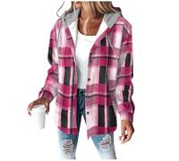 Dyhxuan Hemdjacke Damen mit Kapuze Warm Gefüttert Wolljacke Fleece Winterjacke Kariert Hemdbluse Mantel Loose Kapuzenjacke Trendy Jacke mit Tasche