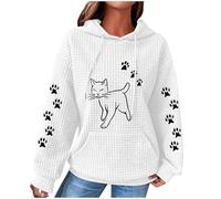 Dyhxuan Hoodie Damen Lustiges Katze Motive Kapuzenpullover Locker Waffel Pullover Casual Hoody mit Kapuze Langarm Sweatshirt Klassisch Kordelzug Kapuzenpulli Outdoor Langarmshirt Sport Streetwear