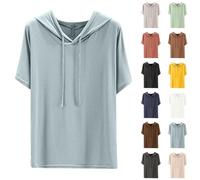 Dyhxuan Hoodie Damen Modal Pullover mit Kapuze Lässig Einfarbige Kapuzenpullover Sommer Kurzarm T-Shirt Sportshirt mit Kordelzug Lose Bequeme Hoody Oberteile Teenager Mädchen Tops Laufshirt
