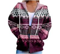 Dyhxuan Hoodie Damen Reißverschluss Kapuzenpullover Vintage Druck Sweatjacke Frühling Herbst Sweatshirt Jacke Casual Übergangsjacke Streetwear Kapuzenjacke