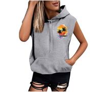 Dyhxuan Hoodie Damen Sommer Hawaii Aufdruck T Shirt Oversize Ärmellose Kapuzenpullover Casual Sweatshirt mit Kängurutasche Leicht Kordelzug Kapuzenpulli Locker Sommershirt Elegnat Kapuzenshirt Top
