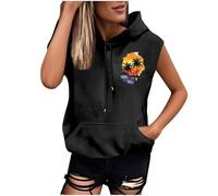 Dyhxuan Hoodie Damen Sommer Hawaii Aufdruck T Shirt Oversize Ärmellose Kapuzenpullover Casual Sweatshirt mit Kängurutasche Leicht Kordelzug Kapuzenpulli Locker Sommershirt Elegnat Kapuzenshirt Top