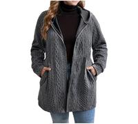 Dyhxuan Kapuzenjacke Damen Große Größen Sweatjacke mit Kapuze Reißverschluss Hoodie Casual Jacquard Longjacke Einfarbig Langarm Sweatshirt Jacke Herbst Winter Kapuzenpullover Mantel