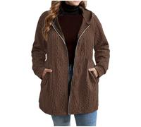 Dyhxuan Kapuzenjacke Damen Große Größen Sweatjacke mit Kapuze Reißverschluss Hoodie Casual Jacquard Longjacke Einfarbig Langarm Sweatshirt Jacke Herbst Winter Kapuzenpullover Mantel
