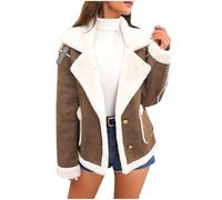 Dyhxuan Kunstlederjacke Damen Fleece Gefütterte Jacke Elegant Winterjacke mit Knöpfen Warm Wintermantel Langarm Lässige Mantel Trendy Lammfelljacke