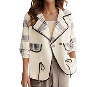 Dyhxuan Kurzjacke Damen Elegant Strick Blazer Modisches Herbstjacke Gestreift Anzug Open Front Jacke Umlegekragen Kurzblazer