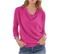 Dyhxuan Langarmshirt Damen Elegant Wasserfall-Ausschnitt Oberteile Einfarbig Langarm Oberteile Basic Shirt Casual Pullover Vielseitig Langarm Tops Frauen Longsleeve T-Shirt