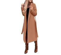 Dyhxuan Langer Trenchcoat mit Gürtel Damen Mantel Eleganter Windbreaker Frühlingsjacke Winterjacke Umlegekragen übergangsjacke Klassische Winddichter Wollmantel Lang Warm Bomberjacke Windjacke