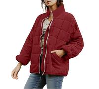 Dyhxuan Leicht Steppjacke Damen Locker Baumwolle Jacke Stehkragen Winterjacke Zip Up Steppmantel Bequem Daunenjacke Einfarbig Outdoorjacke mit Tasche