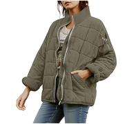 Dyhxuan Leicht Steppjacke Damen Locker Baumwolle Jacke Stehkragen Winterjacke Zip Up Steppmantel Bequem Daunenjacke Einfarbig Outdoorjacke mit Tasche