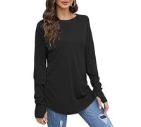 Dyhxuan Longshirt Damen Langarm Oversize Basic Langarmshirt Einfarbig Langarm Bluse mit Daumenloch Vielseitig Rundhals Longbluse Lässige Frühjahr Sommer Baumwolle Blusen Longsleeve Oberteile Tunika