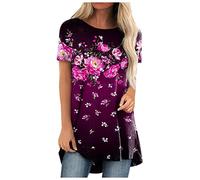 Dyhxuan Longshirt Damen Langarm Printed Große Größen Tunika Oberteile Bedruckte Longbluse Longpullover T Shirt Frauen Casual Lose Elegant Lange Pullover Bluse Sweatshirt Langarmshirt Sommerbluse