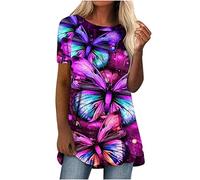 Dyhxuan Longshirt Damen Langarm Printed Große Größen Tunika Oberteile Bedruckte Longbluse Longpullover T Shirt Frauen Casual Lose Elegant Lange Pullover Bluse Sweatshirt Langarmshirt Sommerbluse