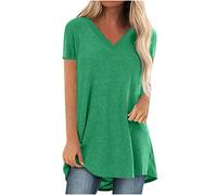 Dyhxuan Longshirt Damen Sommer Lang T-Shirt Lässig Blumendruck Longbluse Kurzarm Rundhals Tshirt Damen Große Größen Longtops Oversize Tunika Longpullover Sommershirts Locker Lang Pullover Sommerbluse