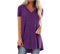 Dyhxuan Longshirt Damen Sommer Lang T-Shirt Lässig Blumendruck Longbluse Kurzarm Rundhals Tshirt Damen Große Größen Longtops Oversize Tunika Longpullover Sommershirts Locker Lang Pullover Sommerbluse