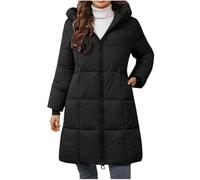 Dyhxuan Mantel Damen Steppjacke mit Kapuze Warme Winterjacke Reißverschluss Daunenjacke Einfarbig Langarm Wintermantel Mittellang Softshelljacke Winter Kapuzenjacke