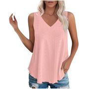 Dyhxuan Meine bestellungen anzeigen Tanktops Damen Elegant Sommer Ärmellose Oberteile Öse Stickerei Einfarbig Top V-Ausschnitt Tanktop Basic Bluse Trägertop Leicht Blusentops Sommertop