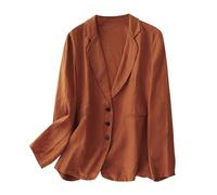 Dyhxuan Musselin Blazer Damen Vintage Einfarbige Anzugjacke Baumwolle Leinen Business Jacke V-Ausschnitt Anzugmantel mit Knöpfe Langarm Umlegekragen Blazerjacke Open Front Arbeitsjacke