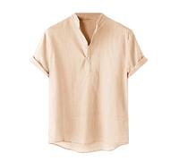 Dyhxuan Musselin Bluse Herren Lässig Einfarbige Leinenhemd V-Ausschnitt Shirt mit Knöpfe Sommer Kurzarm Hemd Baumwolle Leinen T Shirt Plus Size Oberteile Locker Bequeme Leinenbluse M-4XL