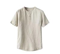 Dyhxuan Musselin Hemd Herren Vintage Einfarbige T-Shirt Leinenhemd mit Knöpfe Baumwolle Leinen Oberteile Sommer Kurzarm Tops Locker Runhals Shirt Basic T-Shirt Für Männer Große Größen Pullover L-4XL