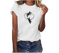 Dyhxuan Oberteile Damen Sommer Kurzarm Tshirt Casual Libelle drucken Tops Locker Rundhals T-Shirt Bluse Tunika Blouse Blusentops Shirt Sport Oberteile Pullover Sportshirt Sport Oberteile Sommershirts