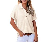 Dyhxuan Poloshirt Damen Einfarbig Strick Polohemd Oversize Sommer Kurzarm T-Shirt Knopfleiste Casual Bluse Elegant Umlegekragen Shirt Locker Sommerbluse Freizeithemd Modisches Damenblusen Oberteile