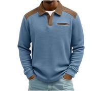 Dyhxuan Poloshirt Herren Farbblock Patchwork Polohemd Waffel Langarmshirt Knöpfe Revers Hemd Regular Fit Langarm Oberteile Männer Freizeithemd