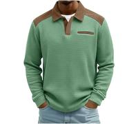 Dyhxuan Poloshirt Herren Farbblock Patchwork Polohemd Waffel Langarmshirt Knöpfe Revers Hemd Regular Fit Langarm Oberteile Männer Freizeithemd