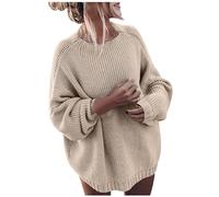 Dyhxuan Pullover Damen Baggy Bequem Strickpullover Einfarbig Rundhals Pulli Gestrickter Langarmshirt Warm Winterpullover Grobstrickpullover Elegant Autumn Winter Oberteile Sweater