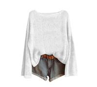 Dyhxuan Pullover Damen Basic Sweater Einfarbig Strick Pulli U-Boot Ausschnitt Strickpullover Baumwolle Oberteile Herbst Winter Strickpulli Tops Longsleeve