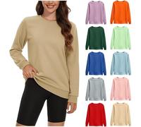 Dyhxuan Pullover Damen Einfarbig Vielseitig Sweatshirt Ohne Kapuze Große Größen Basic Langarmshirt Autumn Winter Langarm Oberteile Casual Rundhals Pulli Shirt Leicht Longsleeve Tops für Frauen M-4XL