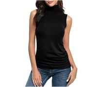 Dyhxuan Rollkragenshirt Damen Ärmellose Elegant Stehkragen Tank Top Basic Shirt Große Größen Einfarbig Top Slim Fit Turtleneck Tanktop Dünn Mock Neck Weste Stretch Oberteile Rollkragenpullover