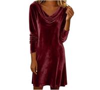 Dyhxuan Samtkleid Damen Wasserfall Ausschnitt Winterjacke Langarm Abendkleid Elegant Festliche Kleid Samt Partykleid Weihnachtskleid