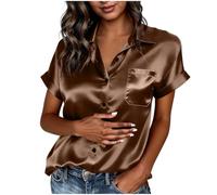 Dyhxuan Satin Bluse Damen Elegant Kurzarm Satinbluse V-Ausschnitt Hemdbluse Casual Business Hemd Seide Oberteile Sommer Damenblusen