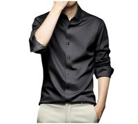 Dyhxuan Satin Hemd Herren Anzug Basic Shirt Modische Einfarbige Businesshemd Regulär Fit Arbeitshemden Langarm Revers Büro-Hemden Weich Bequeme Langarmshirt Outfit Funky Party Freizeithemd M-5XL