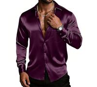 Dyhxuan Satin Hemd Herren Seide Langarm Hemden Party Hochzeit Herrenhemden Slim Fit Disco Fever Shirt Button Down Langarmshirt Oberteile
