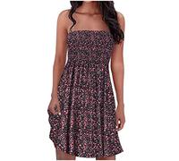 Dyhxuan Schlauchkleid Damen Tupfen Druck Sommerkleid Boho Bandeu A-Linien Kleid Ärmellos Schulterfrei Midikleid Knielang Strandkleid Elastizität Wickelbrust Partykleid Freizeitkleid Urlaubskleid