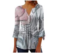 Dyhxuan Shirt Damen 3/10 Ärmel Bluse Lässig Marmordruck Blouse Kurzarm T-Shirt mit V-Ausschnitt Tunika Tshirt Oberteile Herbst und Winter Basic Tops Tunic Pullover Blusenshirt Sommerbluse Blusentops