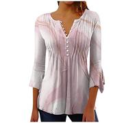 Dyhxuan Shirt Damen 3/19 Ärmel Bluse Lässig Marmordruck Blouse Kurzarm T-Shirt mit V-Ausschnitt Tunika Tshirt Oberteile Herbst und Winter Basic Tops Tunic Pullover Blusenshirt Sommerbluse Blusentops