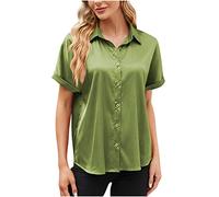 Dyhxuan Shirt Damen Mode Einfarbige Bluse Sommer Kurzarm Party Tops Locker Basic T-Shirt Oberteile Tshirt mit Knöpfe Kurz Ärmel Blouse mit Umlegekragen Blusenshirt Sommerbluse Blusentops Sommershirts