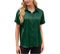 Dyhxuan Shirt Damen Mode Einfarbige Bluse Sommer Kurzarm Party Tops Locker Basic T-Shirt Oberteile Tshirt mit Knöpfe Kurz Ärmel Blouse mit Umlegekragen Blusenshirt Sommerbluse Blusentops Sommershirts