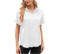 Dyhxuan Shirt Damen Mode Einfarbige Bluse Sommer Kurzarm Party Tops Locker Basic T-Shirt Oberteile Tshirt mit Knöpfe Kurz Ärmel Blouse mit Umlegekragen Blusenshirt Sommerbluse Blusentops Sommershirts