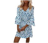 Dyhxuan Sommerkleid Damen 3/4 Ärmel Blusenkleid 5XL Lässig Blumen Druck Strandkleid Kurzarm V-Ausschnitt Freizeitkleid Knielang Partykleid Urlaubskleid A-Linien-Kleid Locker Tshirtkleid Hemdkleid