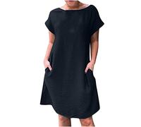 Dyhxuan Sommerkleid Damen Elegant Einfarbige Blusenkleid Fledermausärmel Rundhals Maxikleid Locker Große Größen Freizeitkleid Knielang Tshirtkleid Partykleid Strandkleid A-Linien Kleid Urlaubskleid