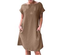 Dyhxuan Sommerkleid Damen Elegant Einfarbige Blusenkleid Fledermausärmel Rundhals Maxikleid Locker Große Größen Freizeitkleid Knielang Tshirtkleid Partykleid Strandkleid A-Linien Kleid Urlaubskleid