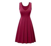 Dyhxuan Sommerkleid Damen Lässig Einfarbige Swing Kleider Ärmellos Tank A-Linien Kleid Locker Plus Size Tunika Kleid V-Ausschnitt Freizeitkleid Knielang Strandkleid Partykleid Urlaubskleid